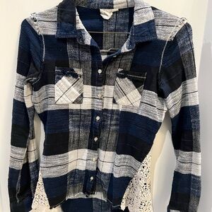 White Crow Navy and Gray Lace side Plaid Shirt